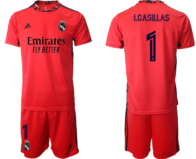 Men 2020-2021 club Real Madrid red goalkeeper #1 Soccer Jerseys1